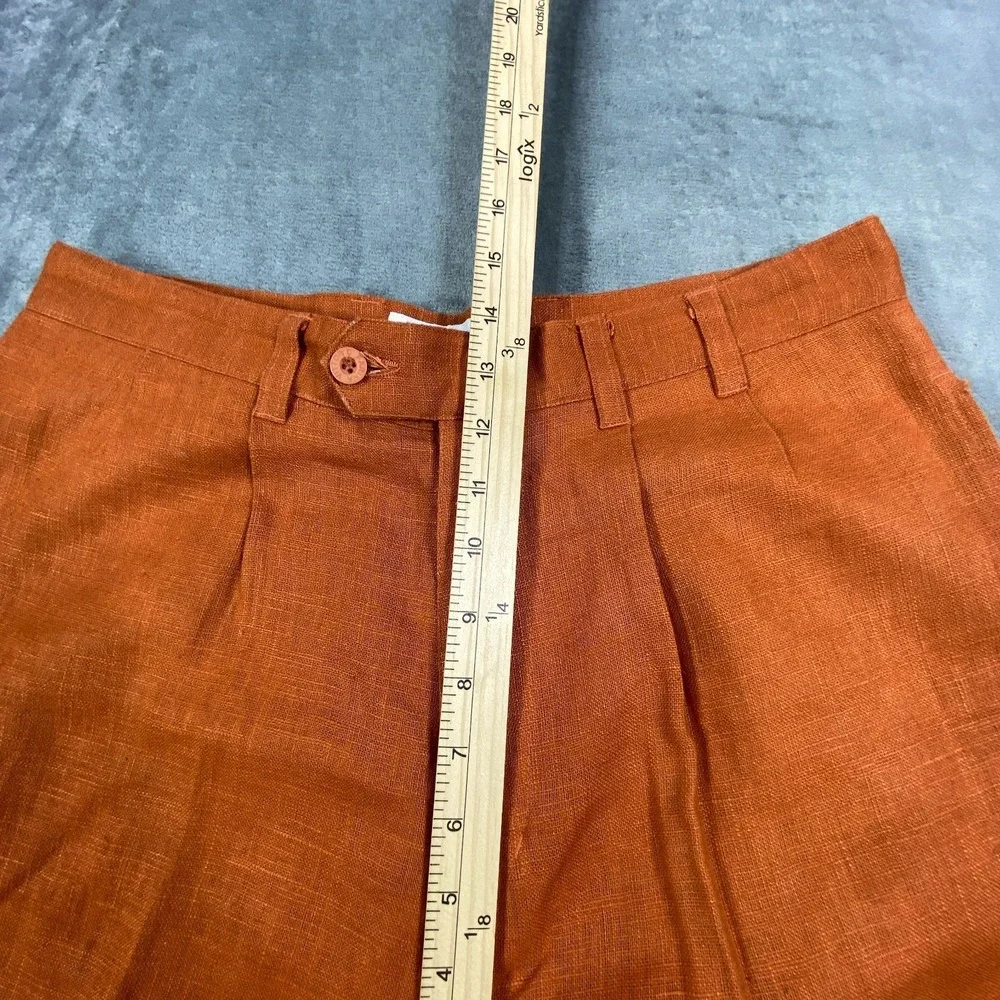 Mens 100% Linen Pants Sz 32x31 Wide Leg High Waist Straight Trouser Burnt Orange